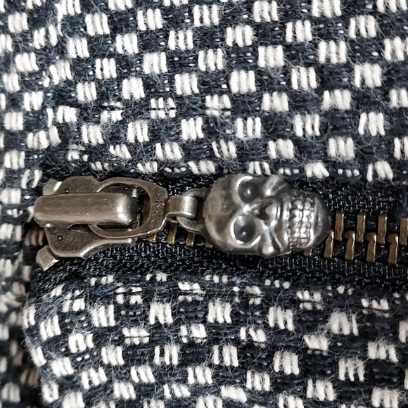 VANS Black & White Checkered Asymmetrical 100% Cotton Skull Zipper Jacket Size M - Picture 8 of 12